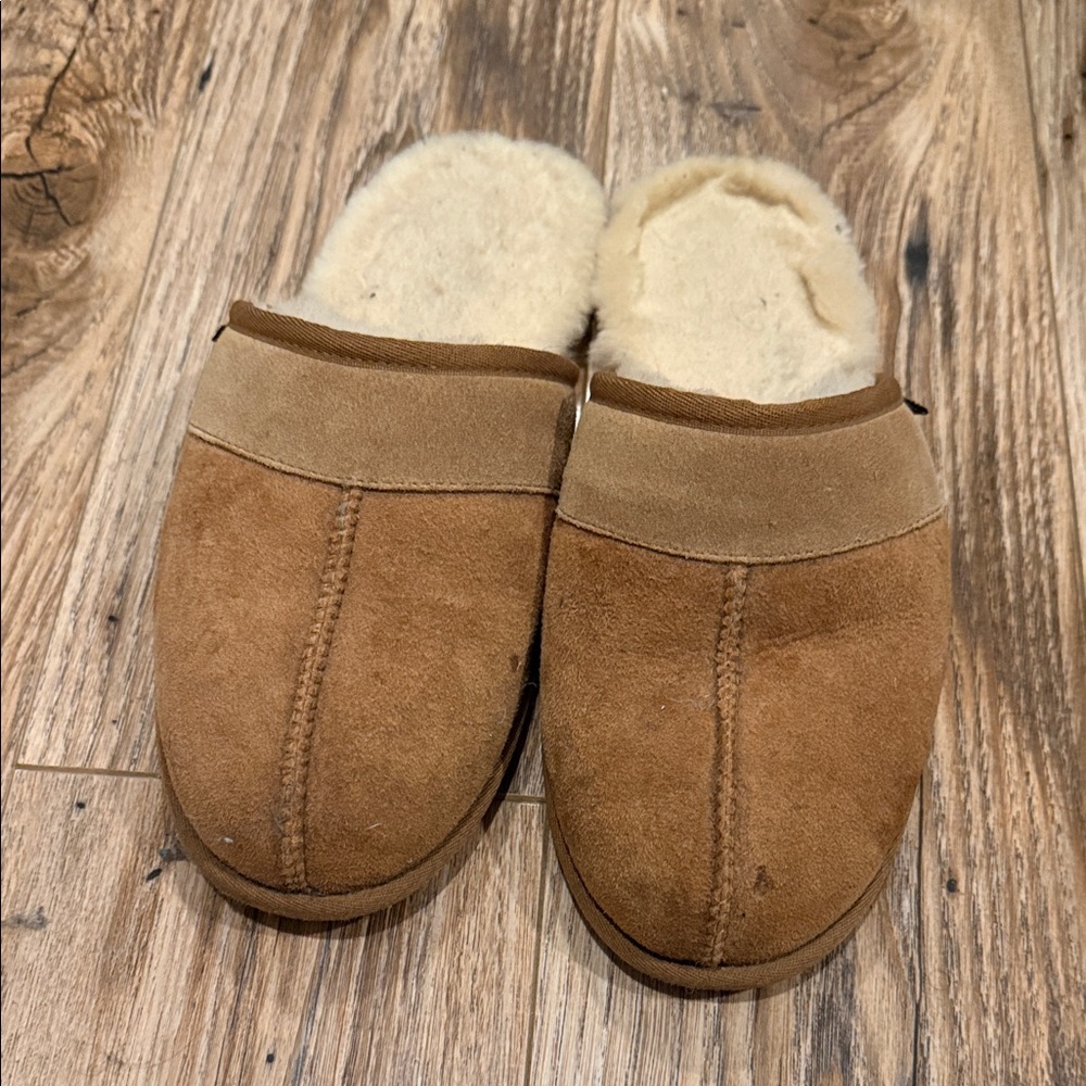 UGG Tan Suede Slippers with Soft Cream Lining